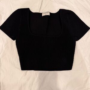 Babaton Aritzia Black Ribbed Square Neck Crop Top